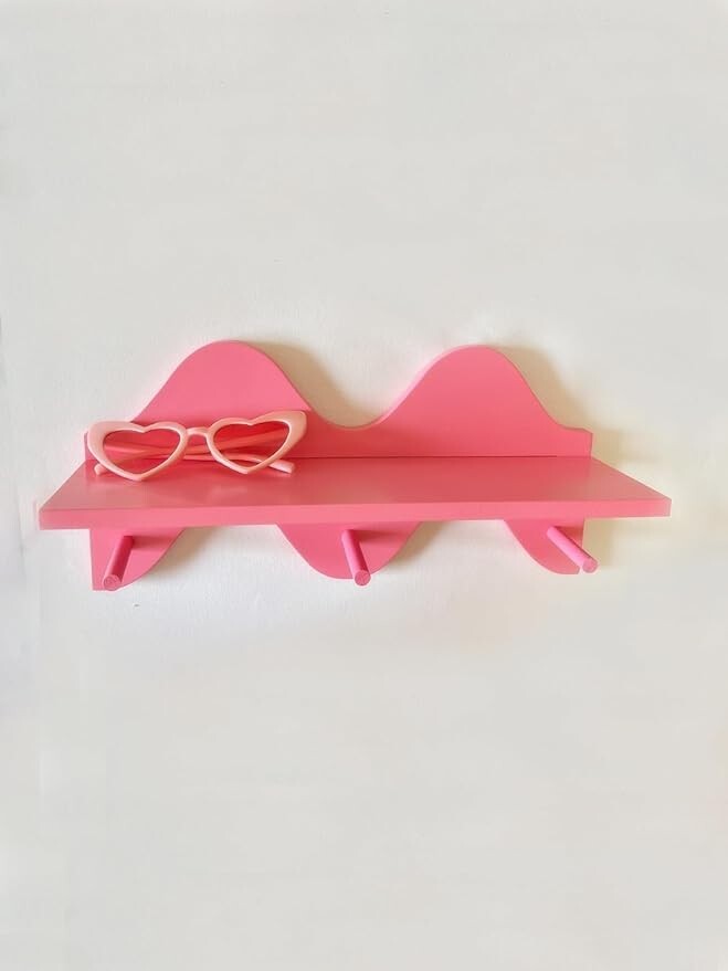 Wavy Floating shelves for wall shelf with hooks key holder purse rack hanger 16"