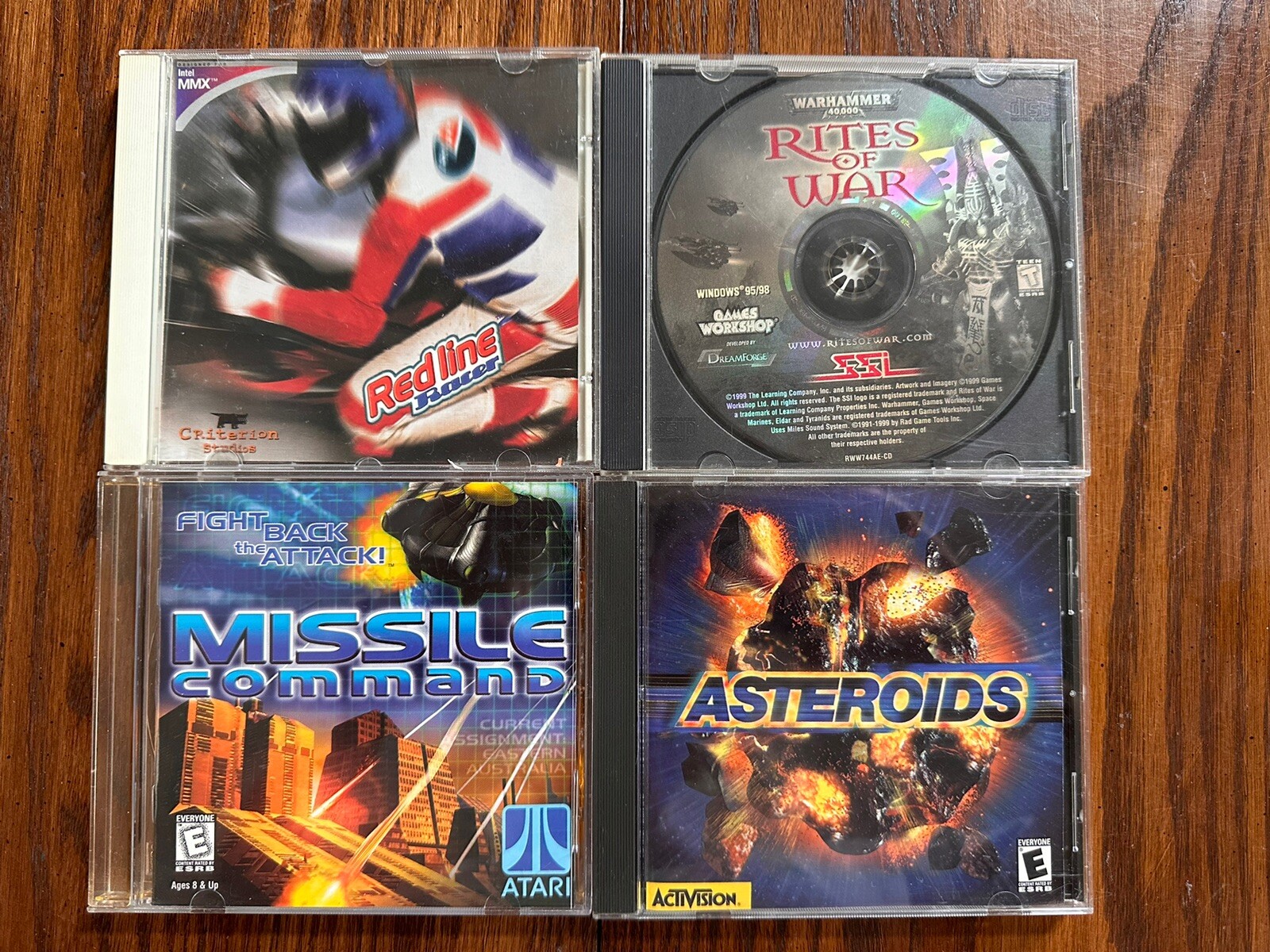 4PC Games: Redline Racer, Missile Command, Asteroids, Rites Of War Cd Rom