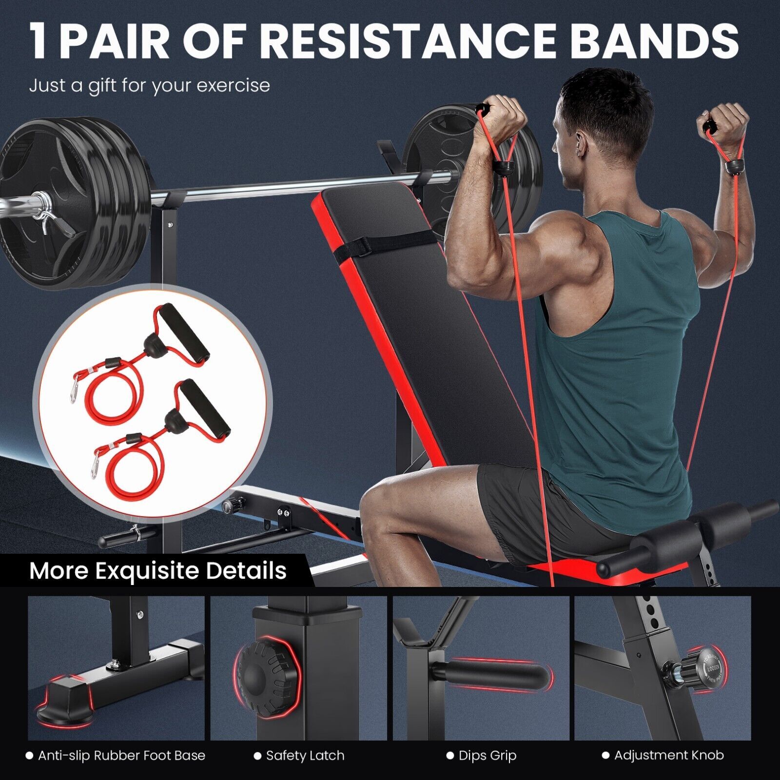 600lbs Adjustable Weight Bench Set w/Squat Barbell Rack^Foldable Workout Bench💪