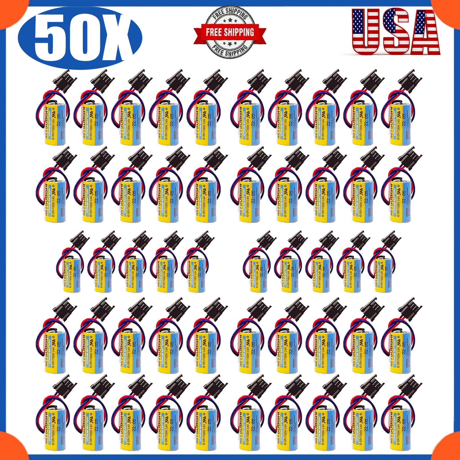 ❖ 50X MR-BAT ER17330V/3.6V Mitsubishi A6BAT PLC Battery for FANUC CNC System