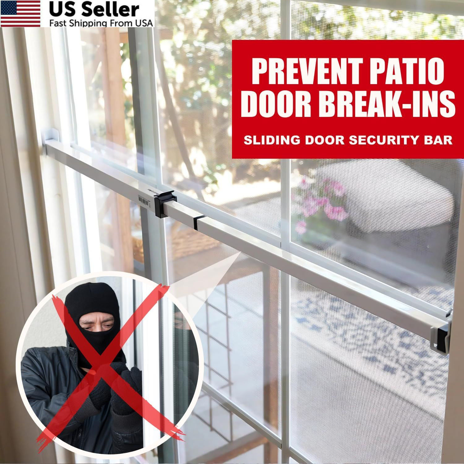 SECURITYMAN Sliding Door Security Bar-Child Proof One Size", White