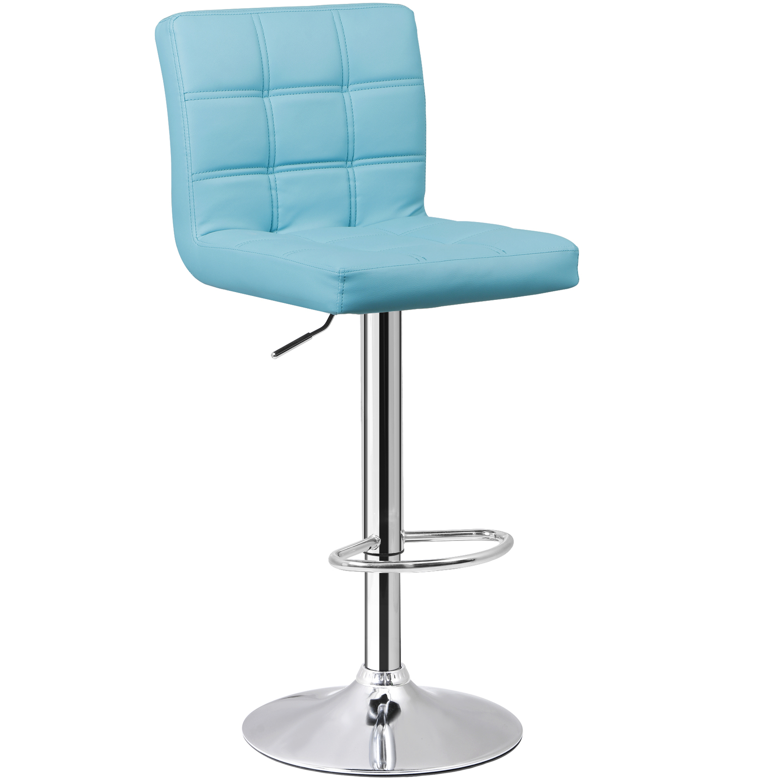 2PCS Bar Stools Blue PU Leather Height Adjustable Swivel Barstools Armless