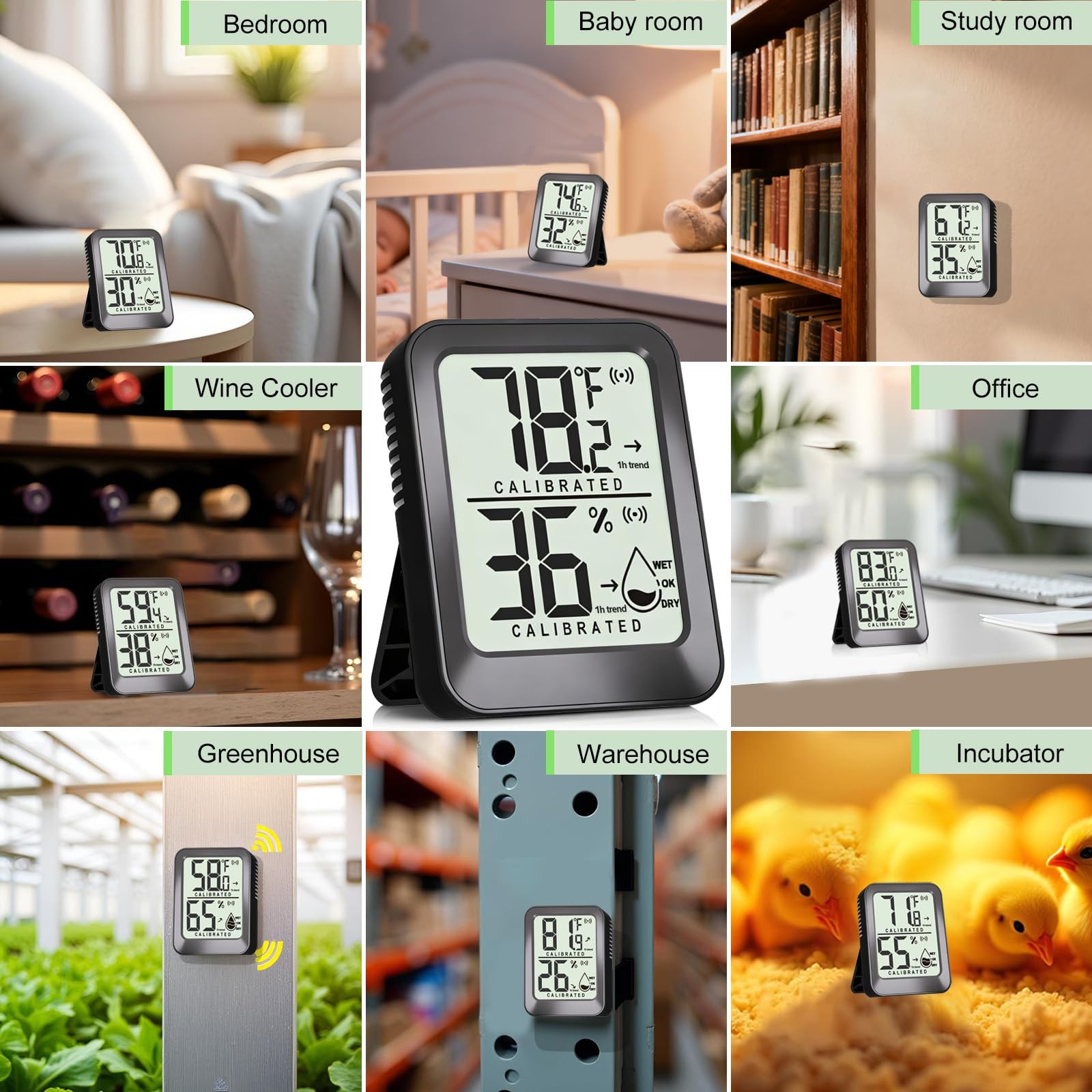 3 Pack Room Thermometer Indoor Mini Temperature Humidity Meter 3 - Black