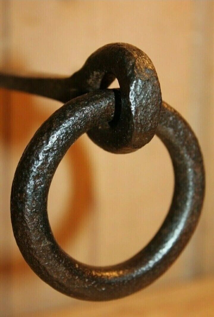 Antique Style Wrought Iron Tethering Ring on Pin Meat Beam Game Hook 12''