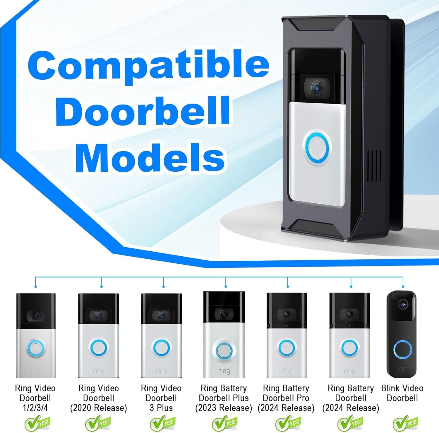 Anti-Theft Video Doorbell Mount Compatible with Ring/Blink Wireless Black