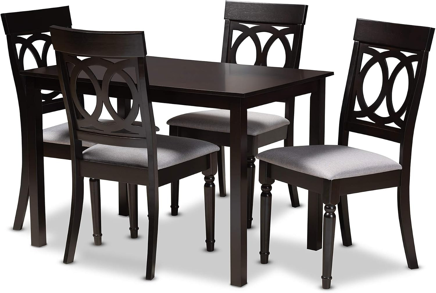 Lucie Dining Set - Grey Fabric Upholstered, Espresso Brown Finished 5-Piece Wood