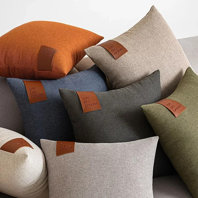 30x50/45x45/50x50/60x60cm Leather Label Splicing Throw Pillow Cover Living Room