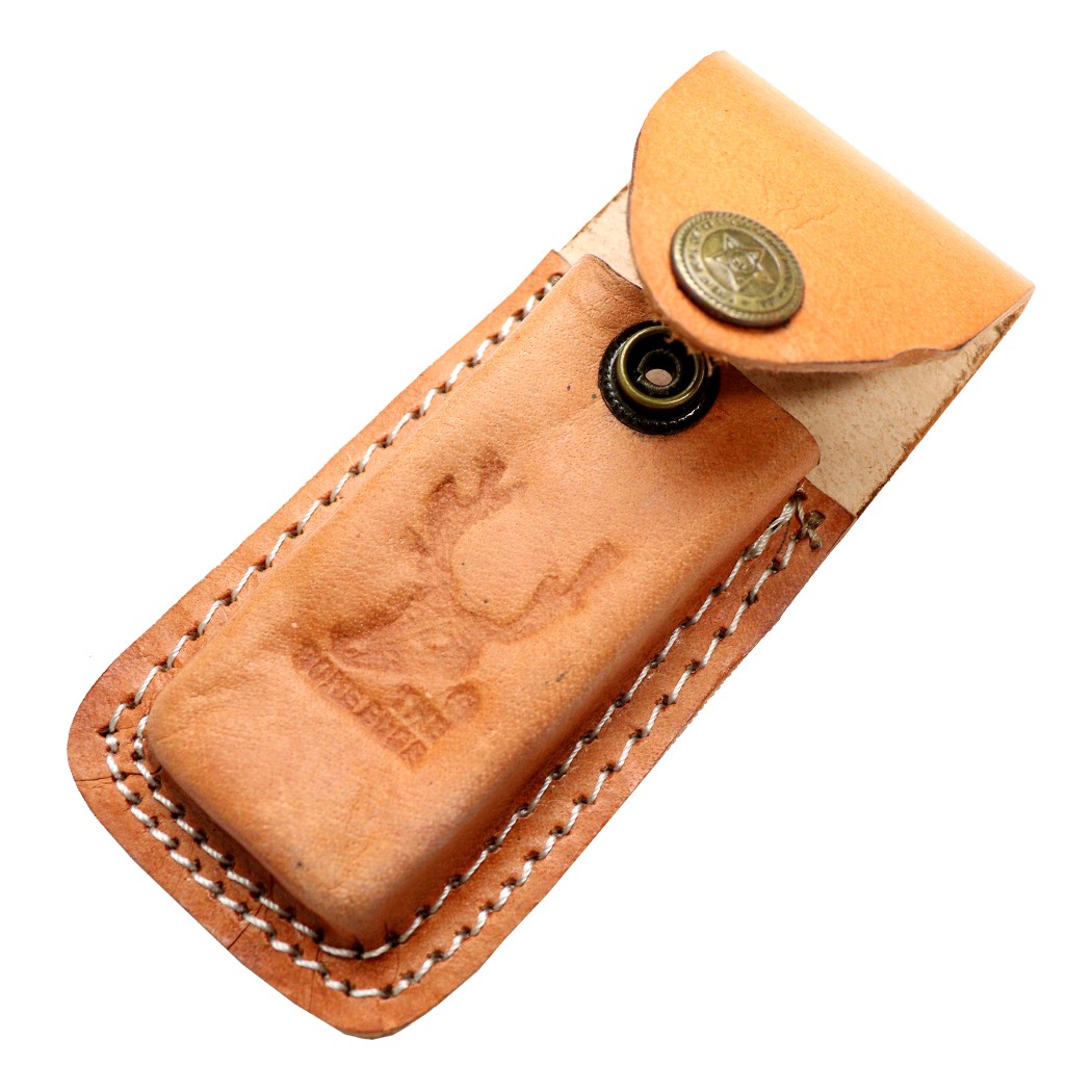 TheBoneEdge Camel Color 5"" Leather Pouch For Folding Blade Pocket Knife Belt Lo
