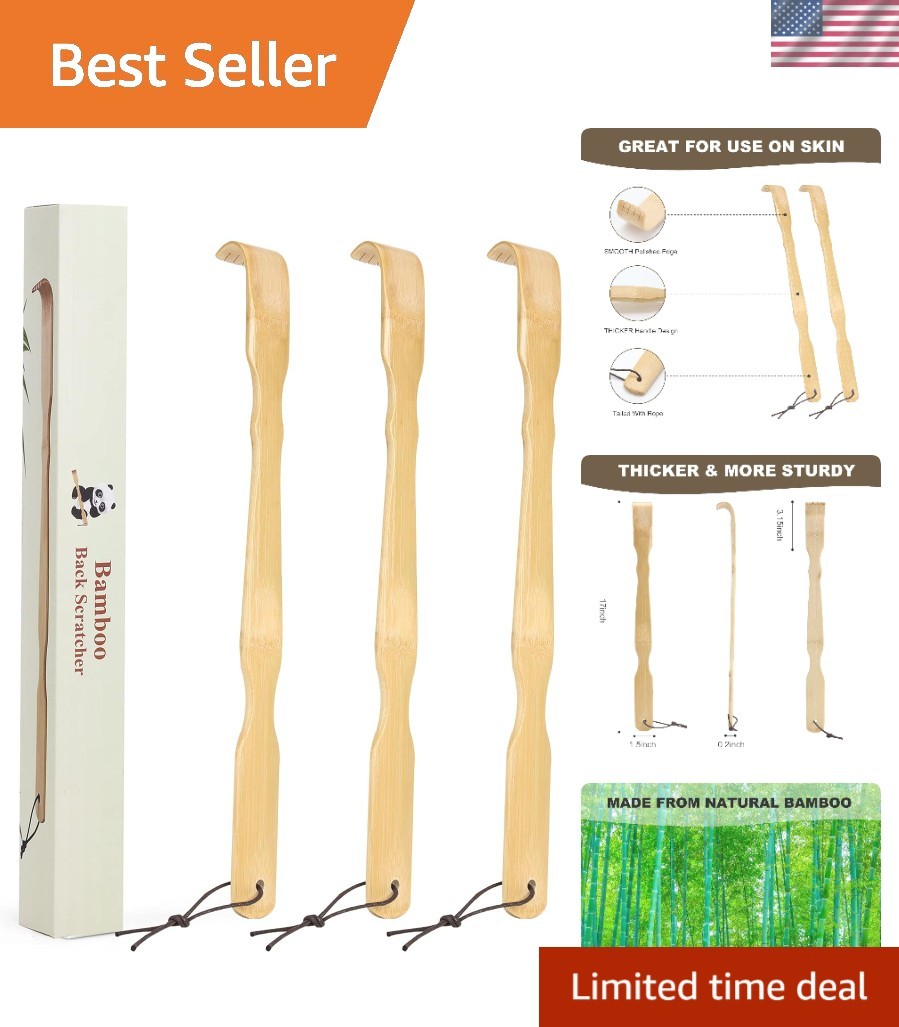 Handcrafted Bamboo Back Scratchers - 17" for Easy Itch Relief, 3 Pack