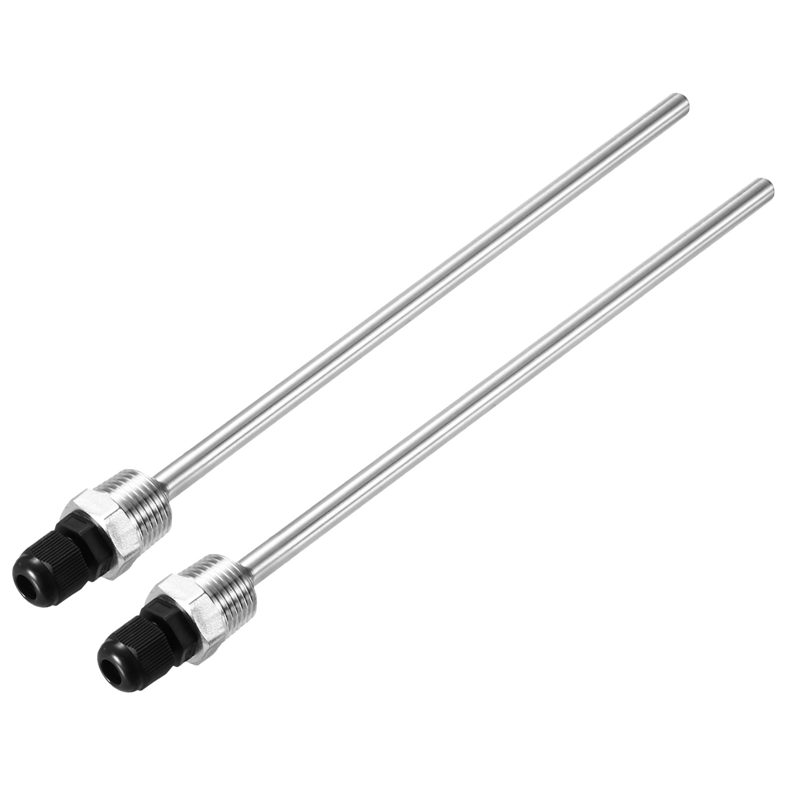 2Pcs 8mm Dia. G1/2 Thermowell Weldless Stainless Steel 304 300mm, Black