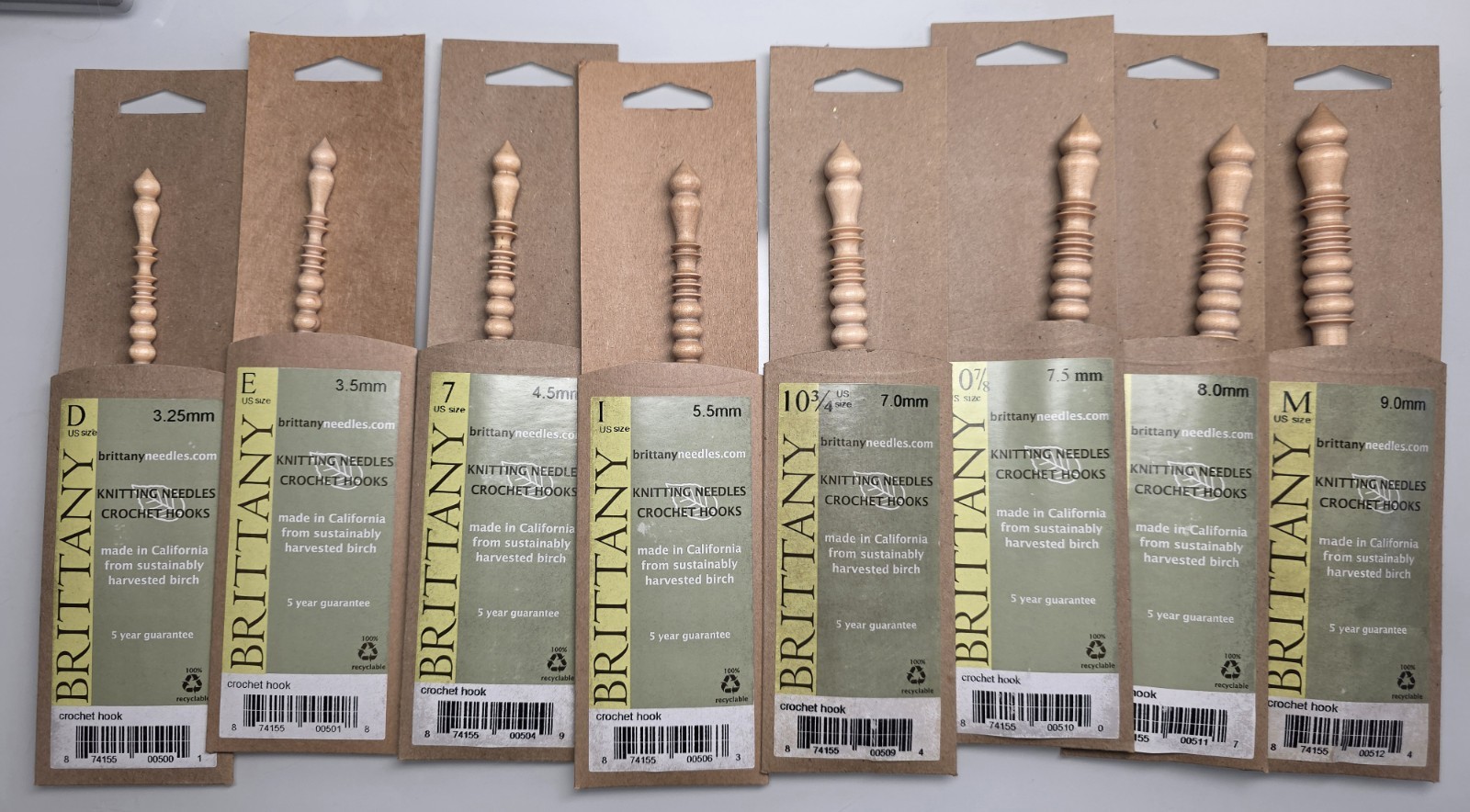 Brittany Crochet Hooks hand turned Birchwood : Made in USA