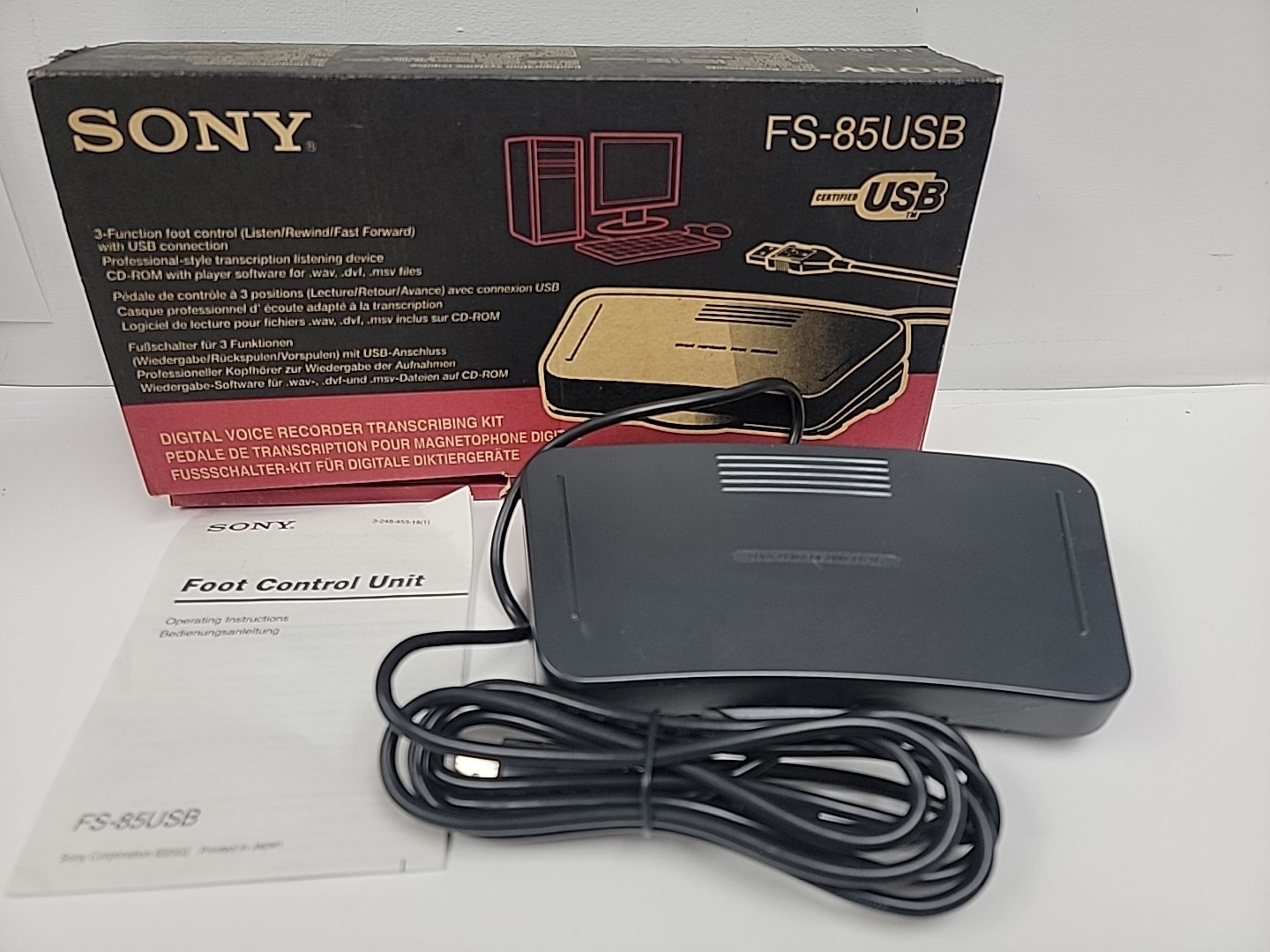 SONY DIGITAL VOICE RECORDER TRANSCRIBING FOOT CONTROL PEDAL UNIT FS-85USB