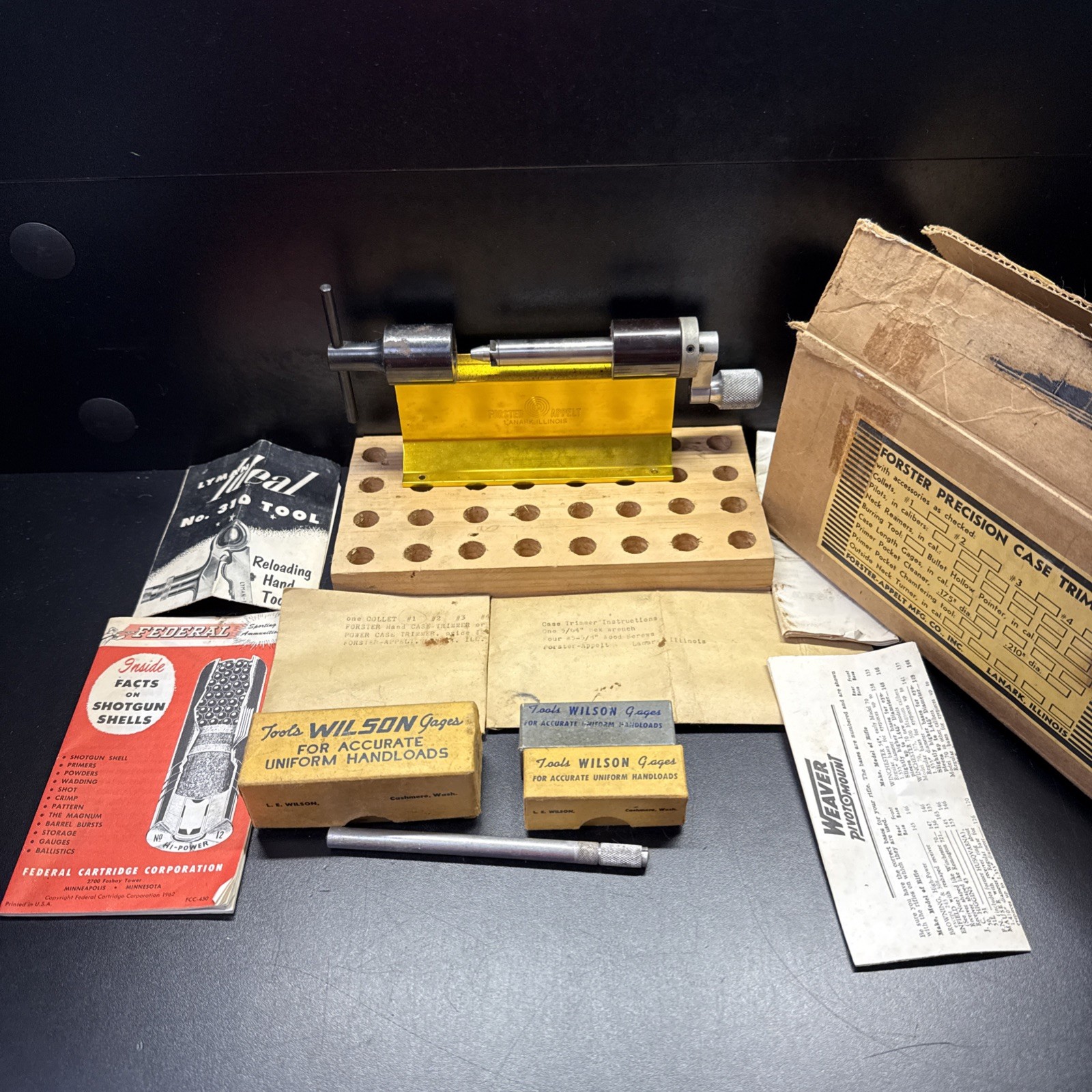 Forster Precision Case Trimmer Great No. 1 Collet W/ Wilson Gauges And Papers