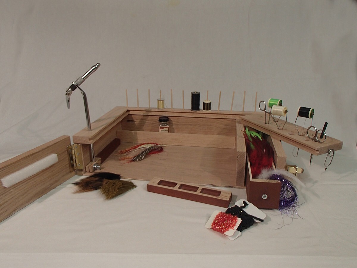 Fly Tying  Work Station PORTABLE (key words rod trout fishing desk wood vise)