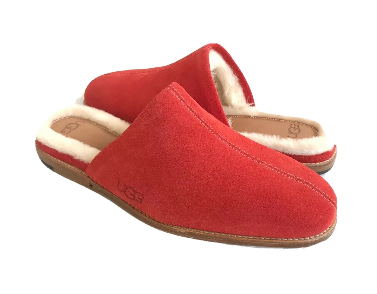 UGG MEN CHATEAU SLIP ON SAMBA RED TOSCANA FUR SUEDE SLIPPERS US 8 / EU 41 / UK 7
