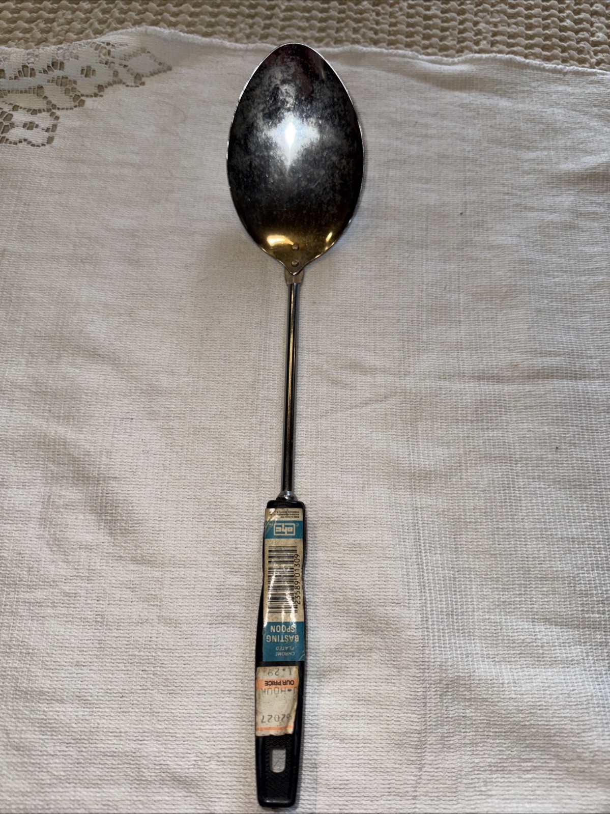 Vintage Metal Serving Spoon Chrome Plastic Handle NWT