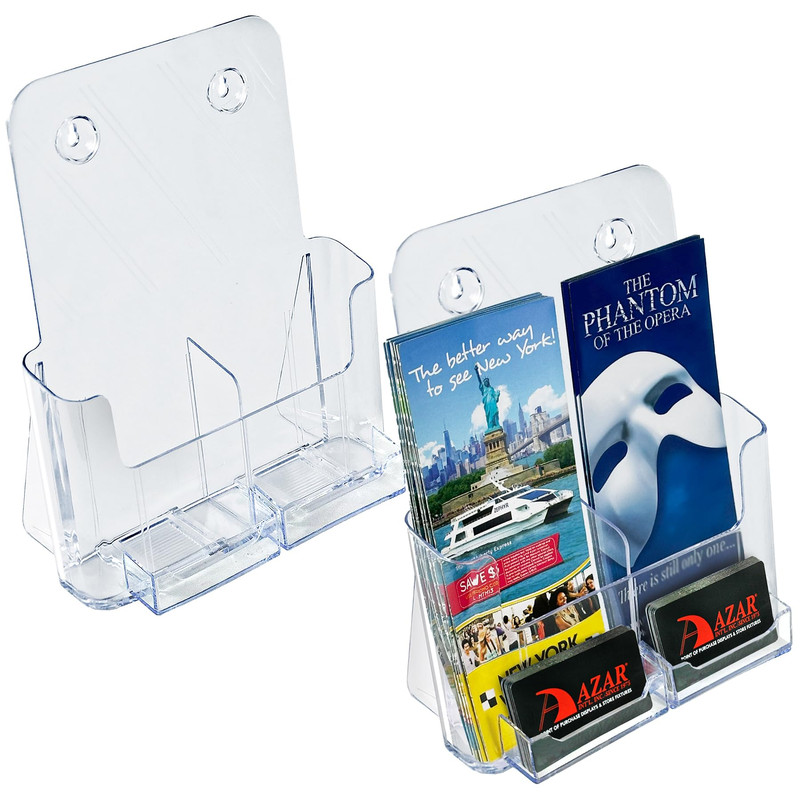 Azar Displays 252387-2Pk Brochure Holder 8.5X11 2 Business Card Pockets Acrylic