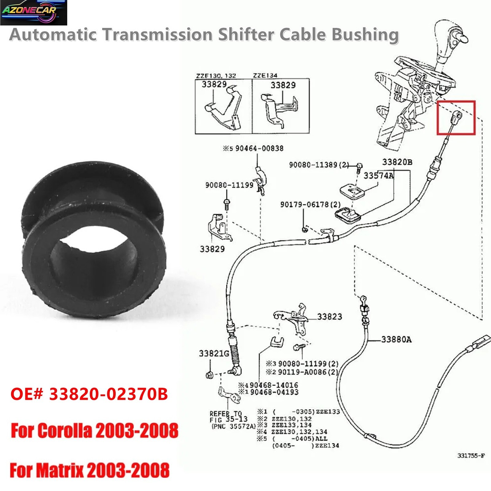 For 2003-2008 Toyota Corolla Matrix Automatic Transmission Shifter Cable Bushing