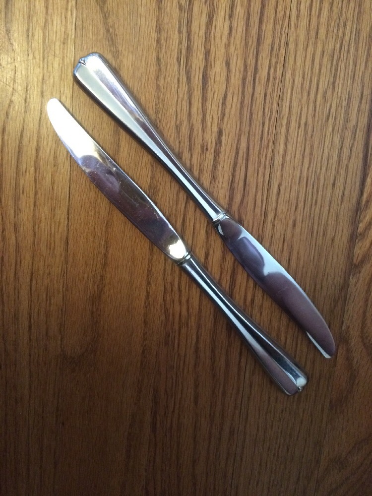 Oneida GALA IMPULSE Glossy Center Line Bead Stainless 2 HOLLOW DINNER KNIVES 9"