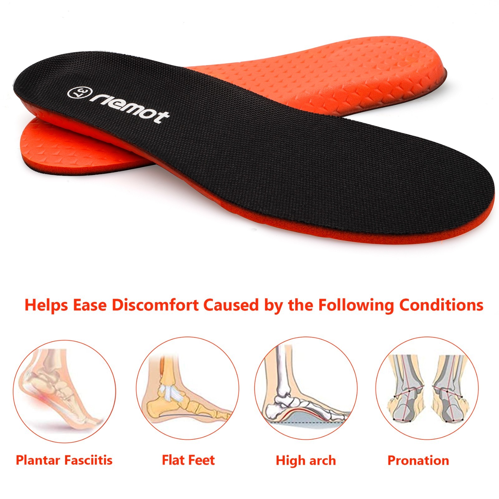 riemot fitness running men's and women's insoles comfortable arch support insole