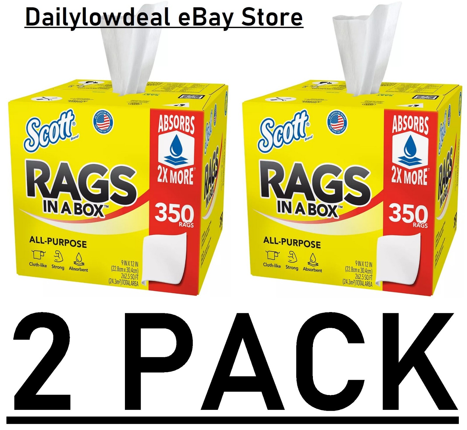 2 PACKS Scott Rags In a Box, White, All Purpose 350 Sheets/Box (Total 700) N1