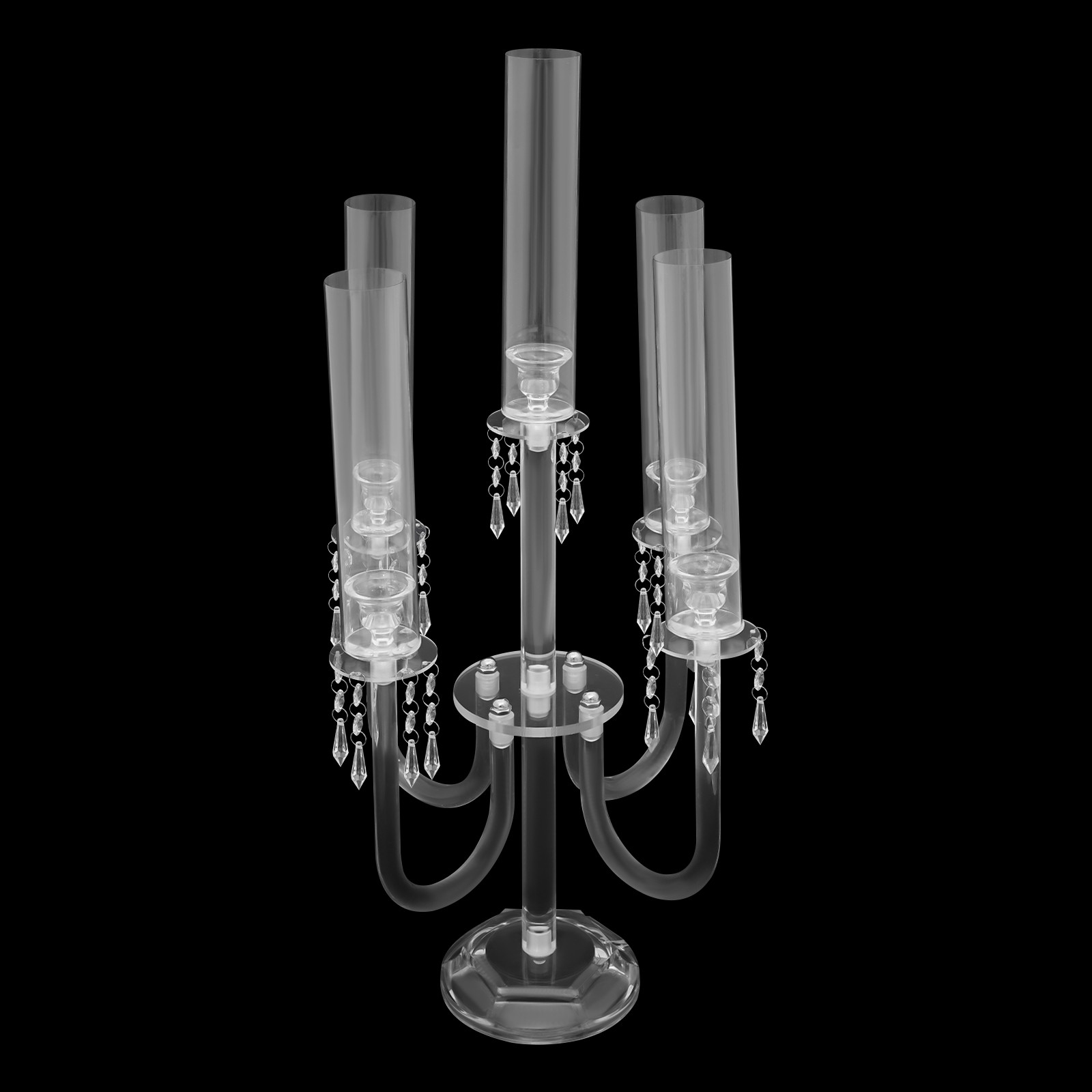 4PCS 5-Arm Candle Holders, 70cm Acrylic Candle Holders, Tabletop Candle Holders