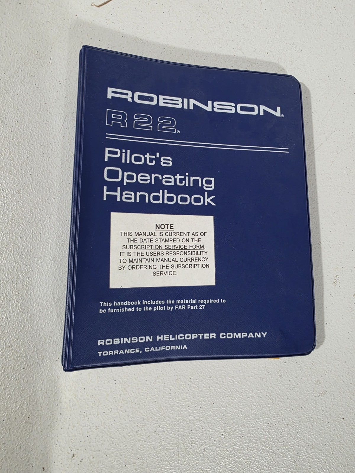Vintage 1980s Robinson R22 Pilot's Operating Handbook Helicopter Instructions