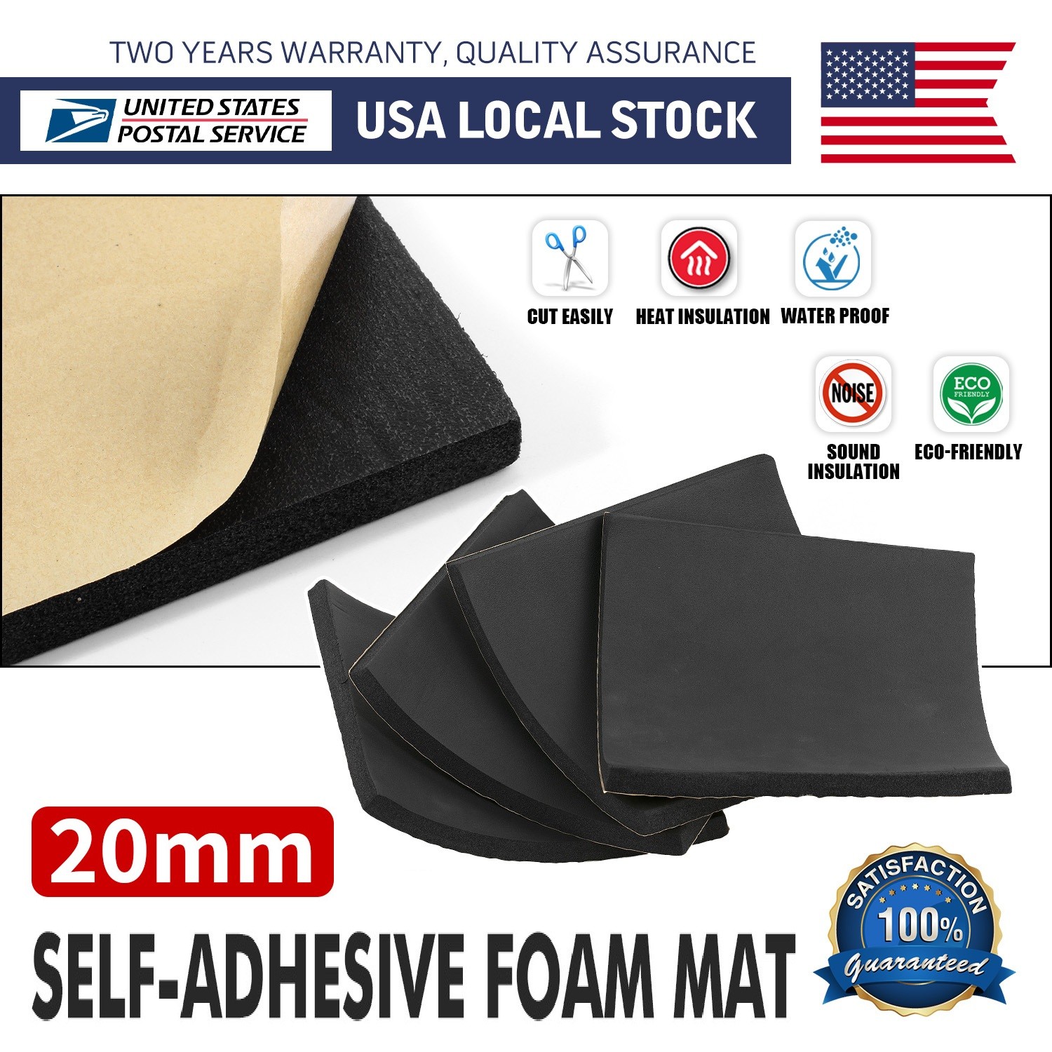 Self-Adhesive Neoprene Foam Sheet 20MM - for Cars, Furniture, Speakers & Crafts