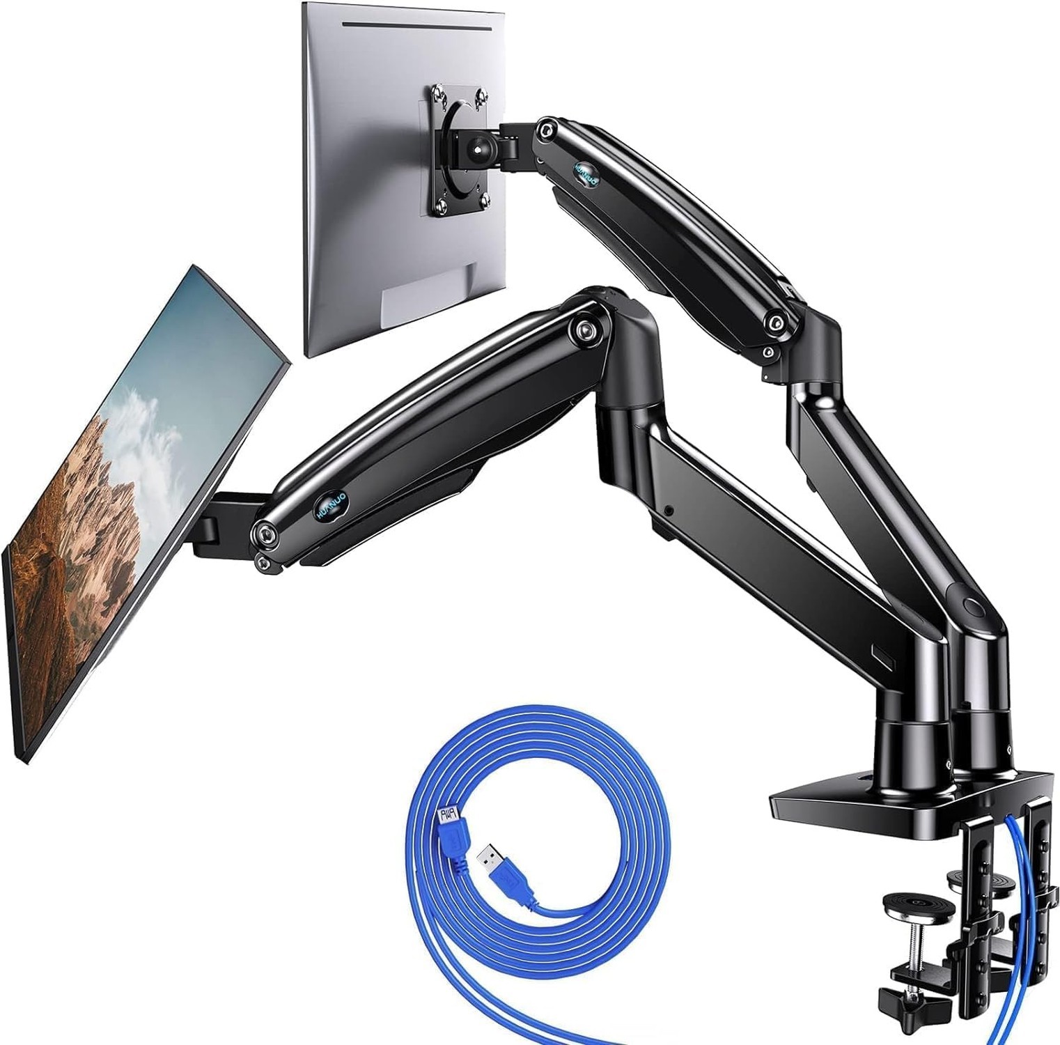 HUANUO Dual Monitor Stand for 13″–40″, Premium Dual Monitor Mo