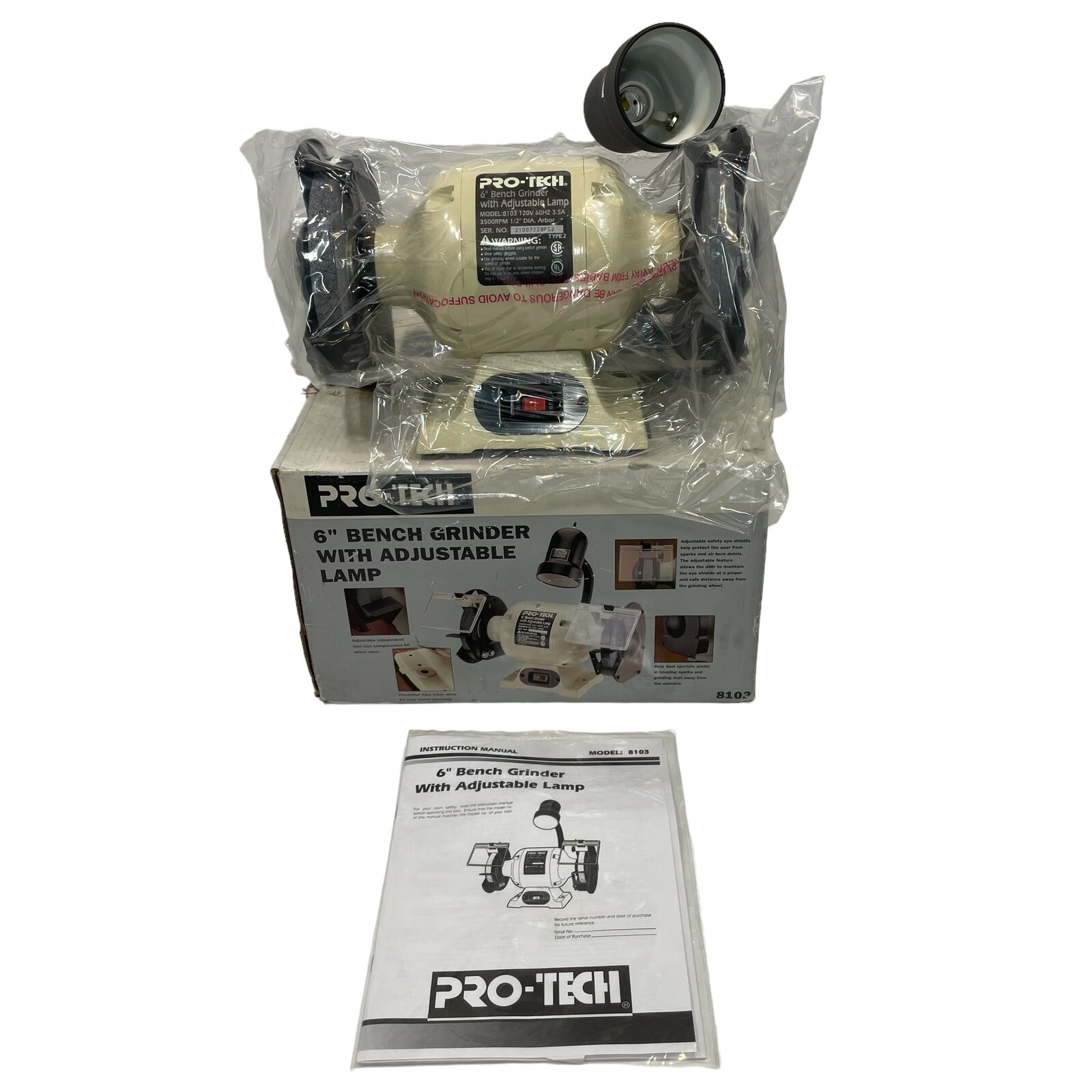 Bench Grinder Adjustable Lamp 8103 New Open Box 120V 60 HZ Pro-tech 6”