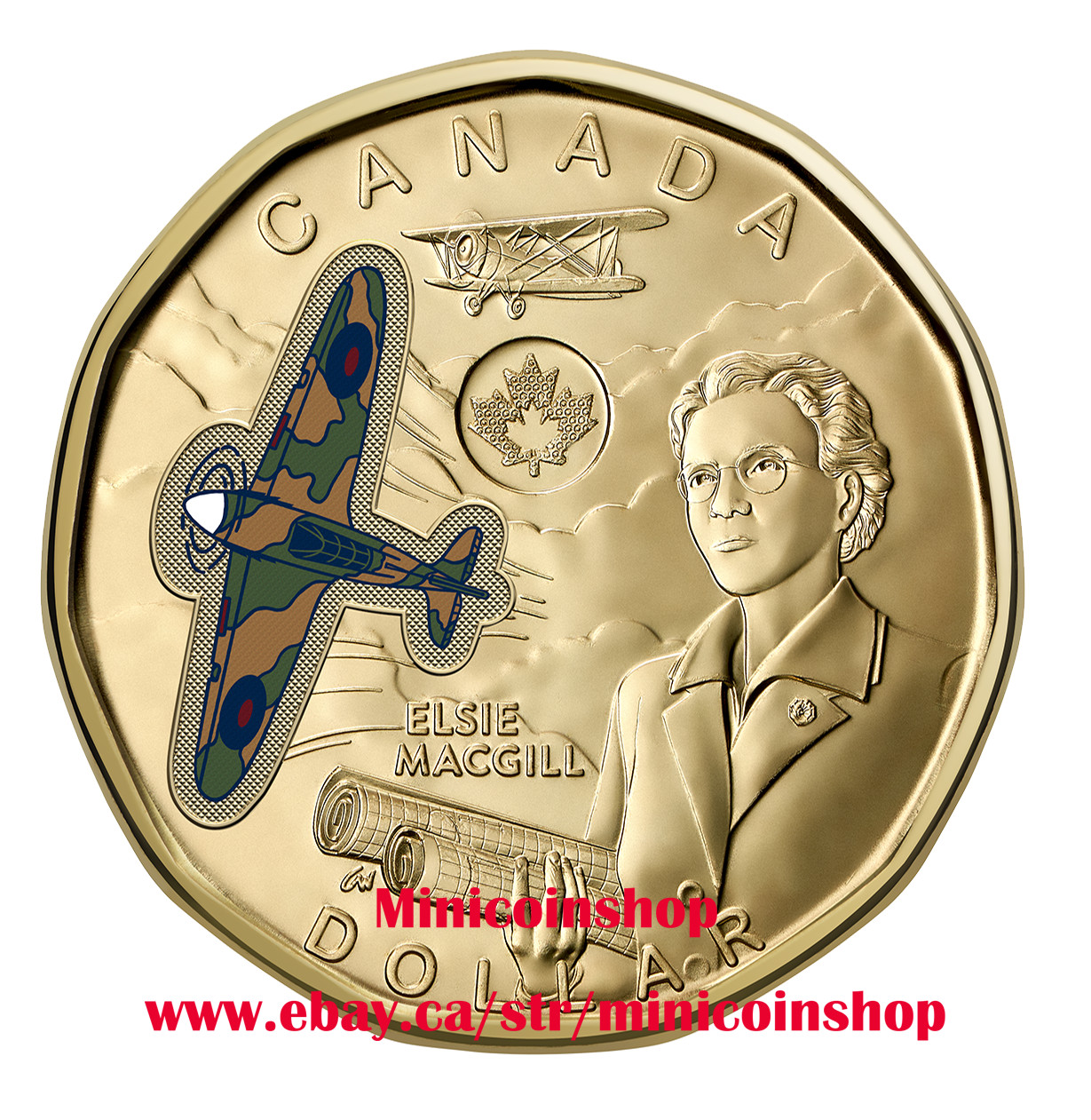Canada 2023 $1 Dollar Honouring Elsie MacGill Colour Loonie Coin UNC