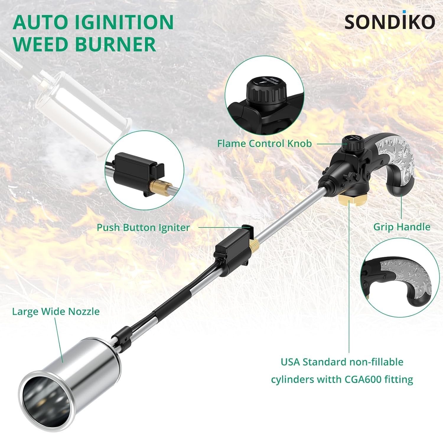 Professional-Grade 30" Propane Weed Torch - Safe and Efficient Outdoor Solution