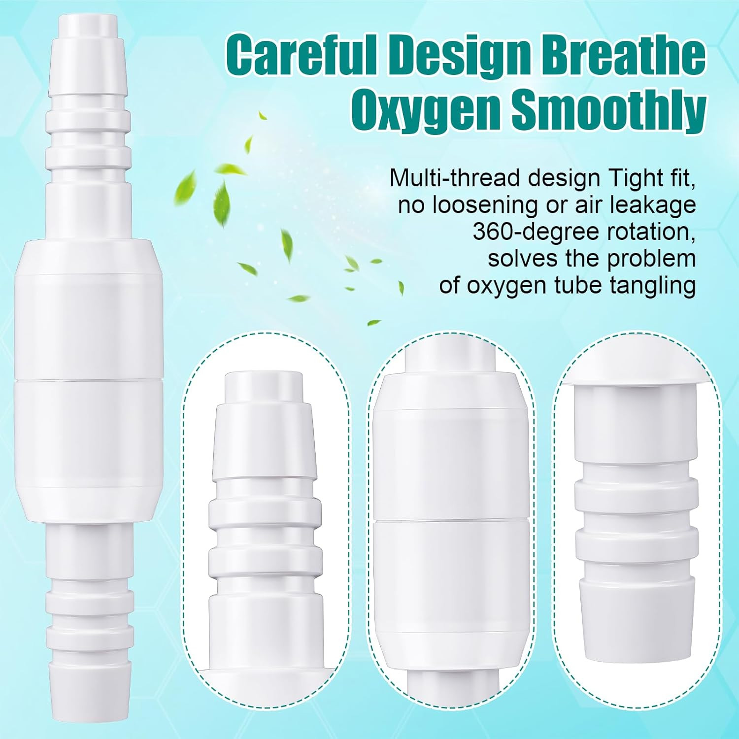 10 Pack 360° Swivel Oxygen Tubing Connectors, Rotating Hose Couplers, Leak-Proof
