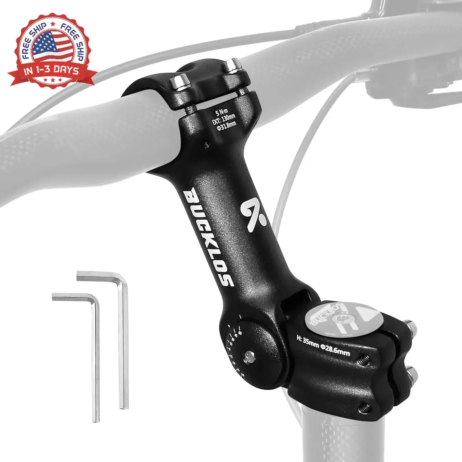 BUCKLOS Adjustable Bike Stem 31.8mm 25.4mm Riser Handlebar Stem, 100/110/120/130