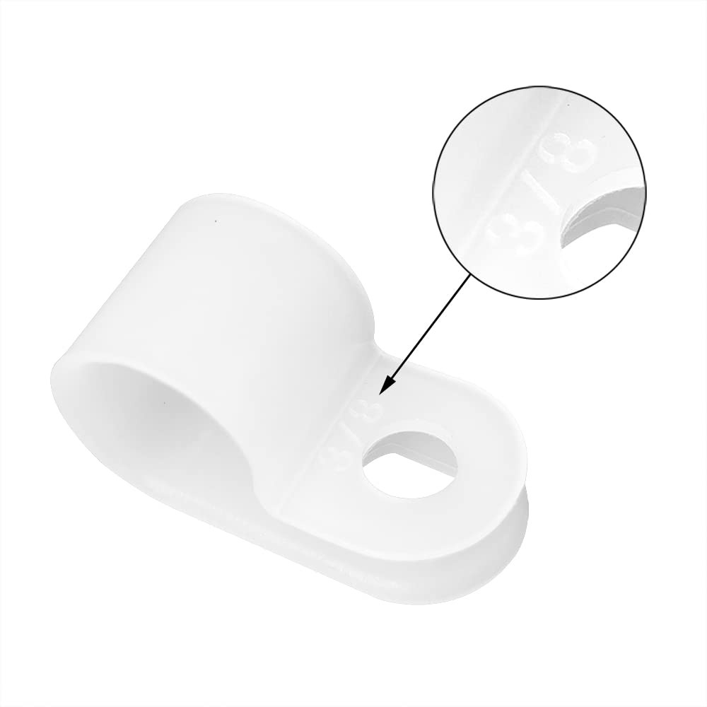 Nylon R-Type Screw Cable Clamps 3/8 White 50 Pack Wire Management