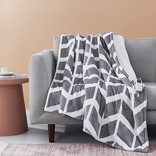 Heated Blanket Electric Throw, Electric Blanket with 10 Heating Levels & Grey