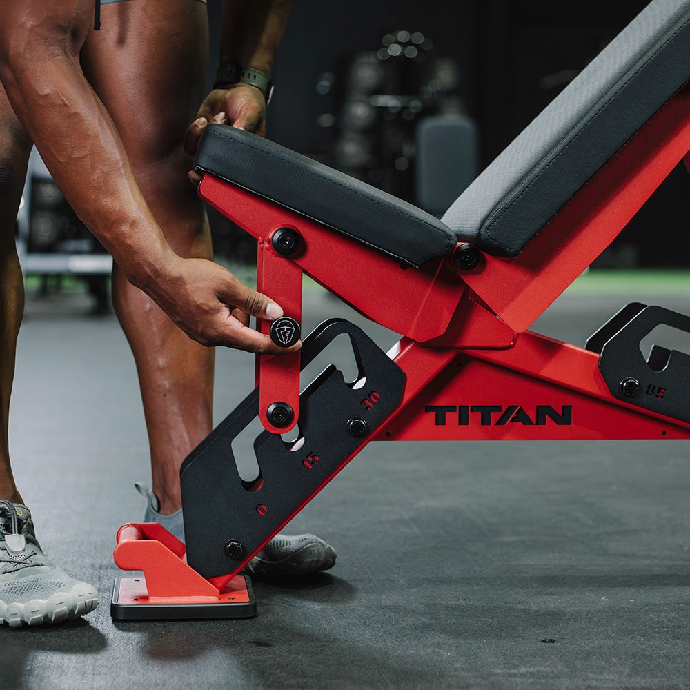 Titan Fitness TITAN Series Red Adjustable Bench, 600LB Incline/1000 LB Flat