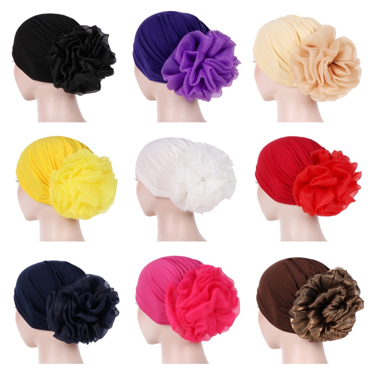 Women Big Flower Stretch Elastic Beanie Hat Ladies Hair Head Wrap Cap One Size