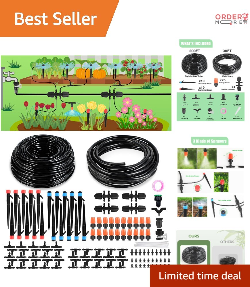 Drip Irrigation System 230FT Tubing Adjustable Sprinkler Ideal for Gardens