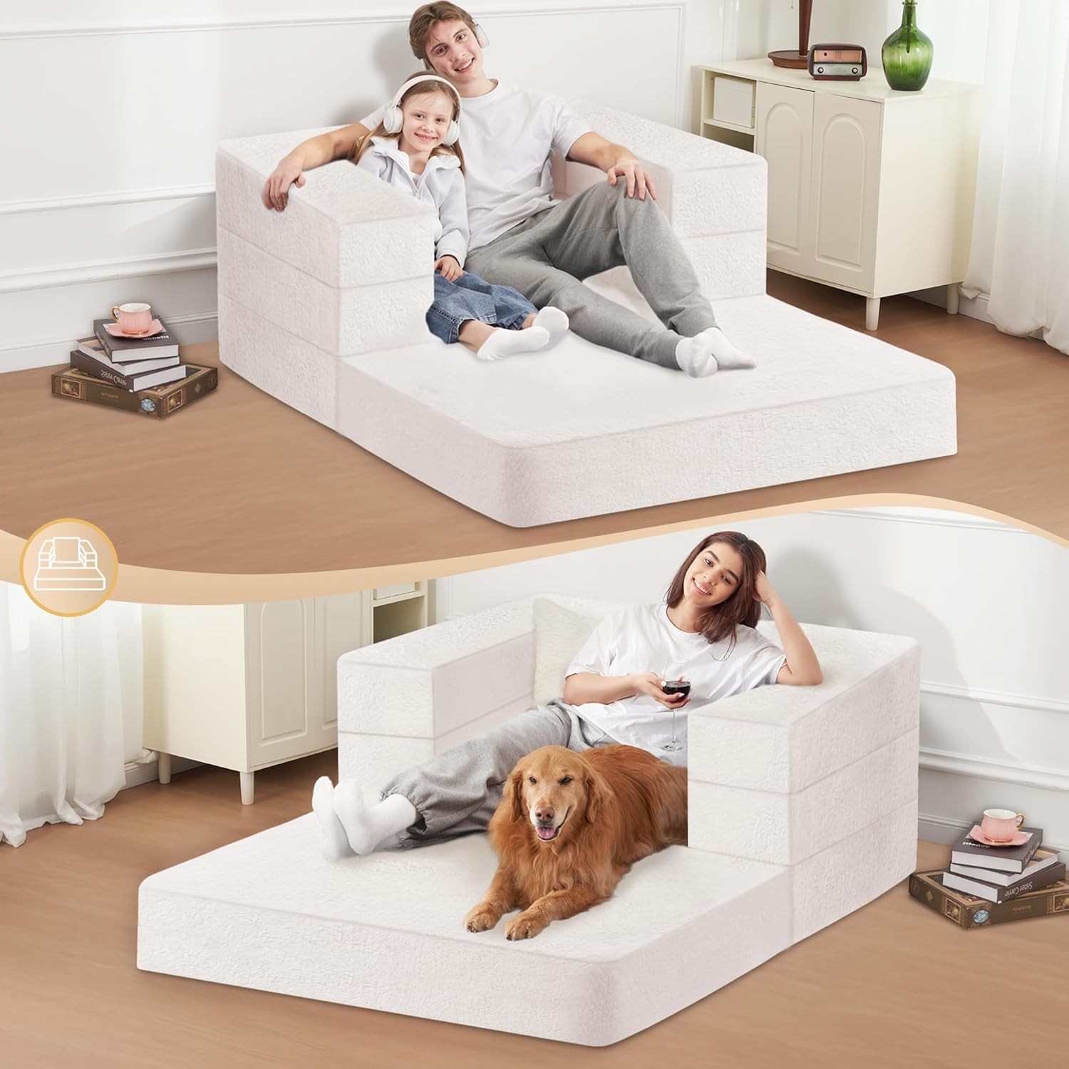 Futon Sofa Bed with Pillow, 3-in-1 Sleeper Sofa Bed with Removable Cover,