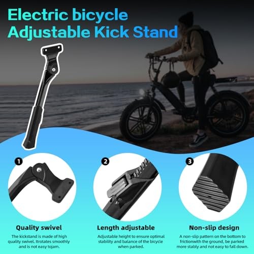 Upgraded E-Bike Kickstand, Adjustable Aluminum Alloy Side Stand for Ridstar