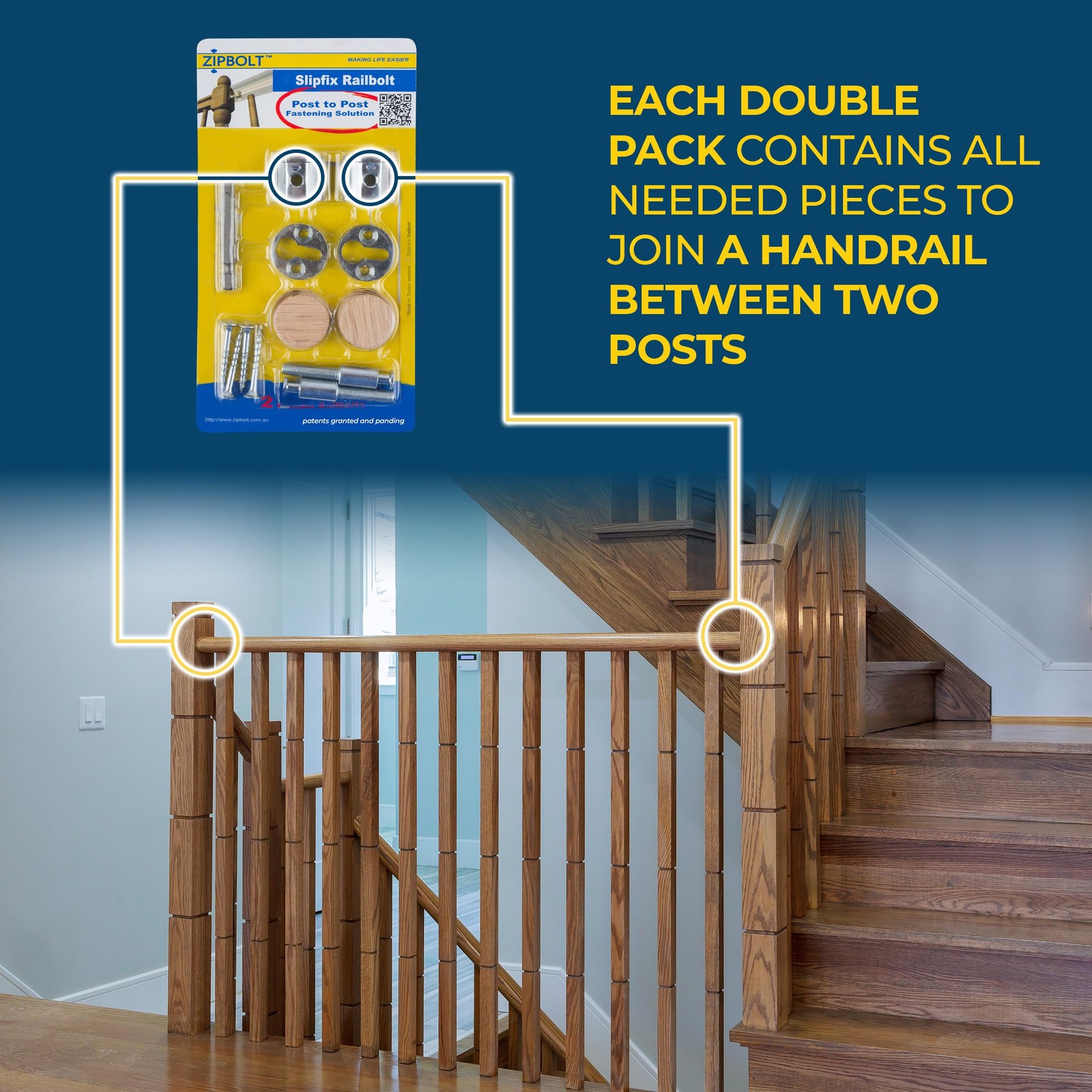 Zipbolt 13.810 Slipfix Railbolt — Staircase Handrail Post to 1 Pack