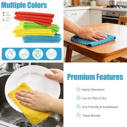 Microfiber Cleaning Cloth, 24 Pack Highly Absorbent Cleaning 24PK Multicolor