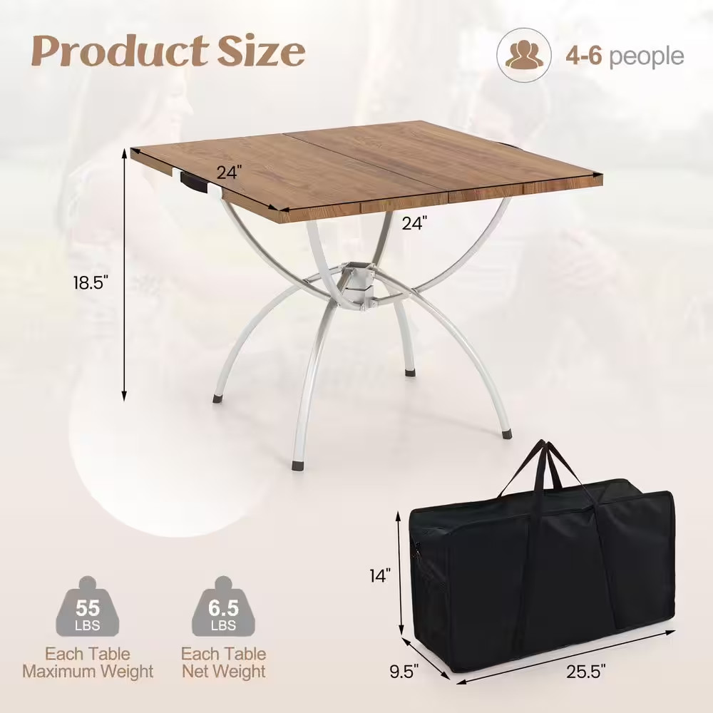 2 Pack 24 In. Square Metal Frame Folding Camping Table