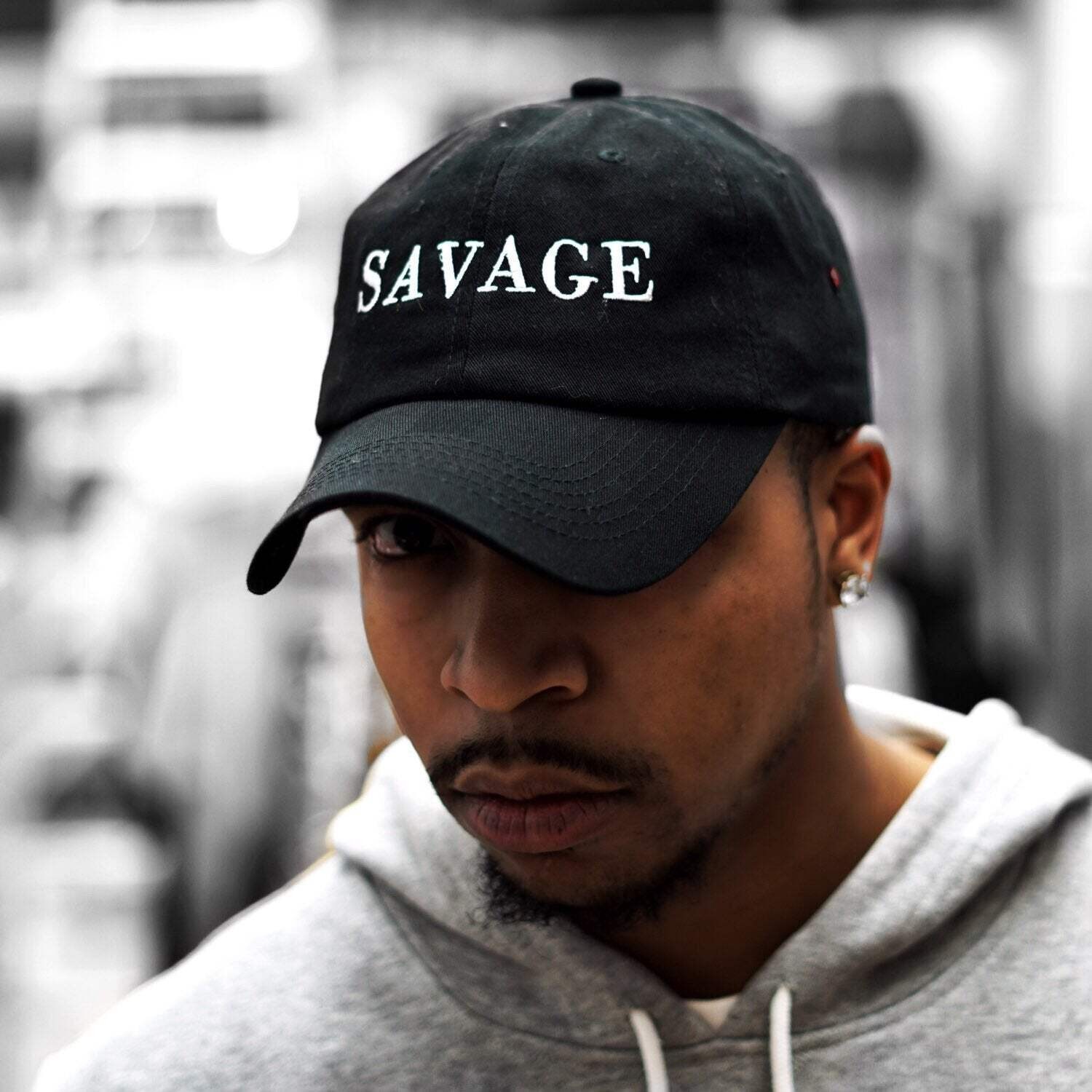 SAVAGE (strapback cap) - dad baseball polo cotton hat - Black White Grey Red