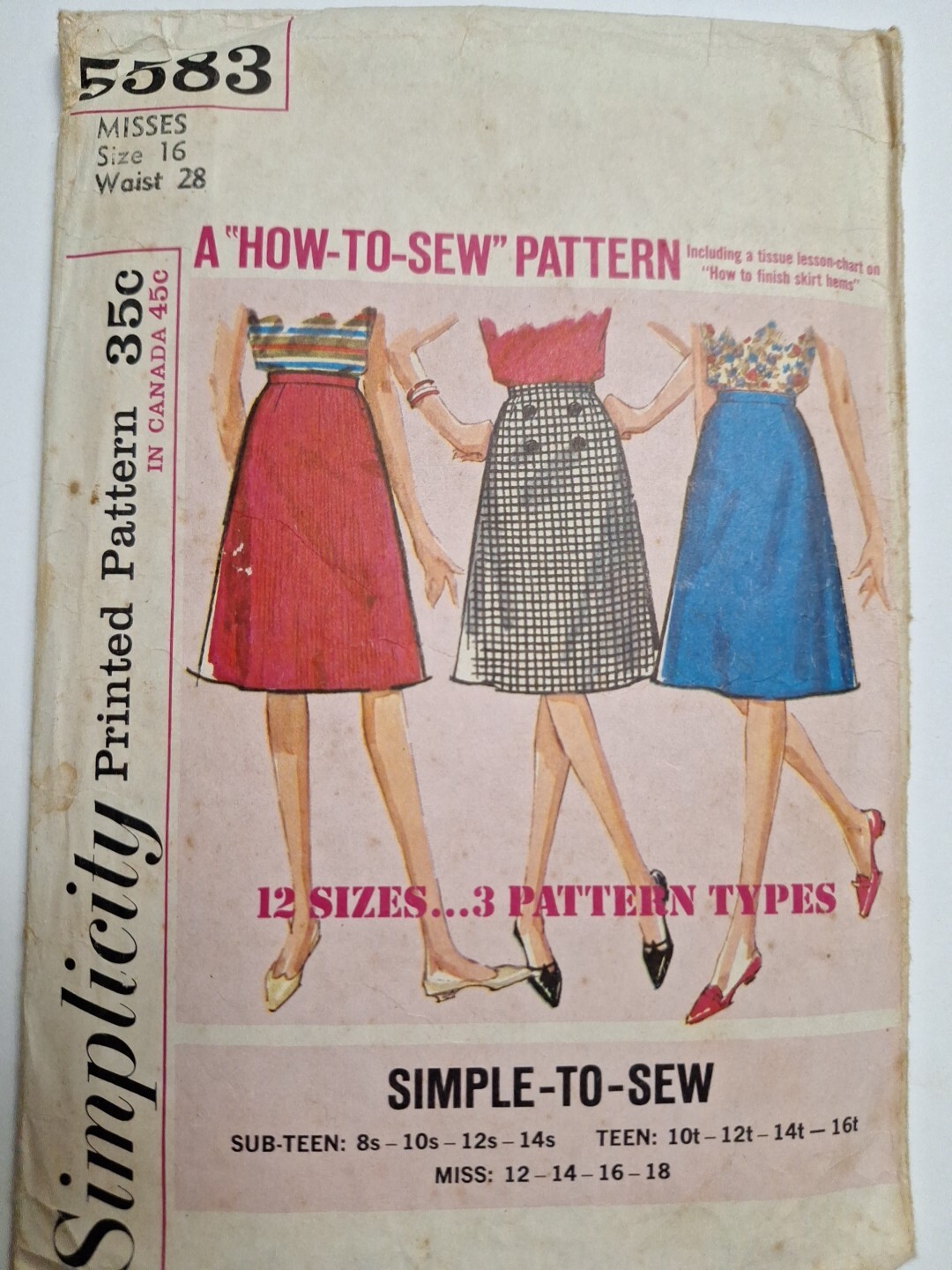 Skirt A Line 16 28" Simplicity 5583 Sewing Pattern Cut VTG How to Sew Knee Yard