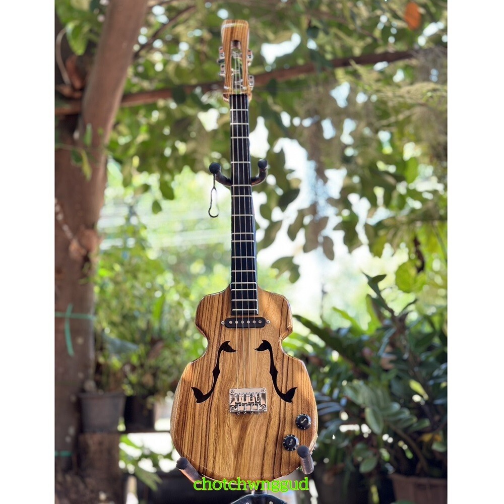 Thai Lao Isan Phin Mandolin Folk Electric Acoustic Music instrument Teak Wood
