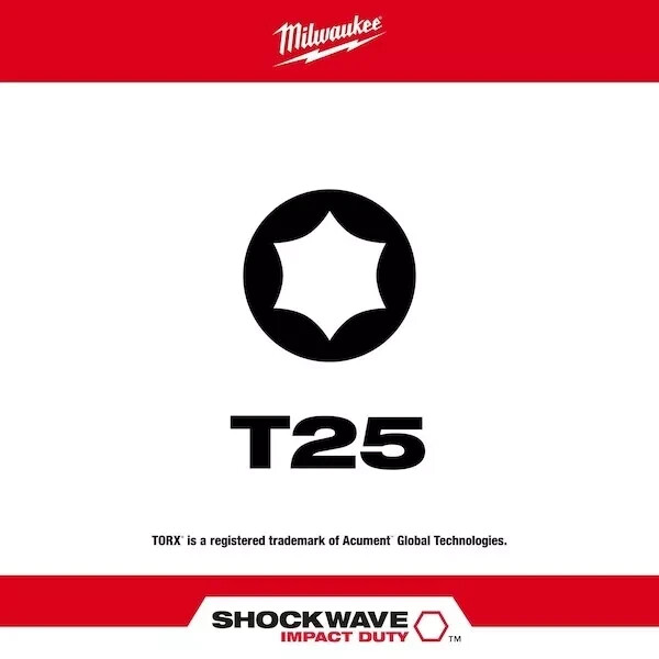 Milwaukee Tool 48-32-5015 Shockwave 2" Impact T25 Power Bits (15 Pack)