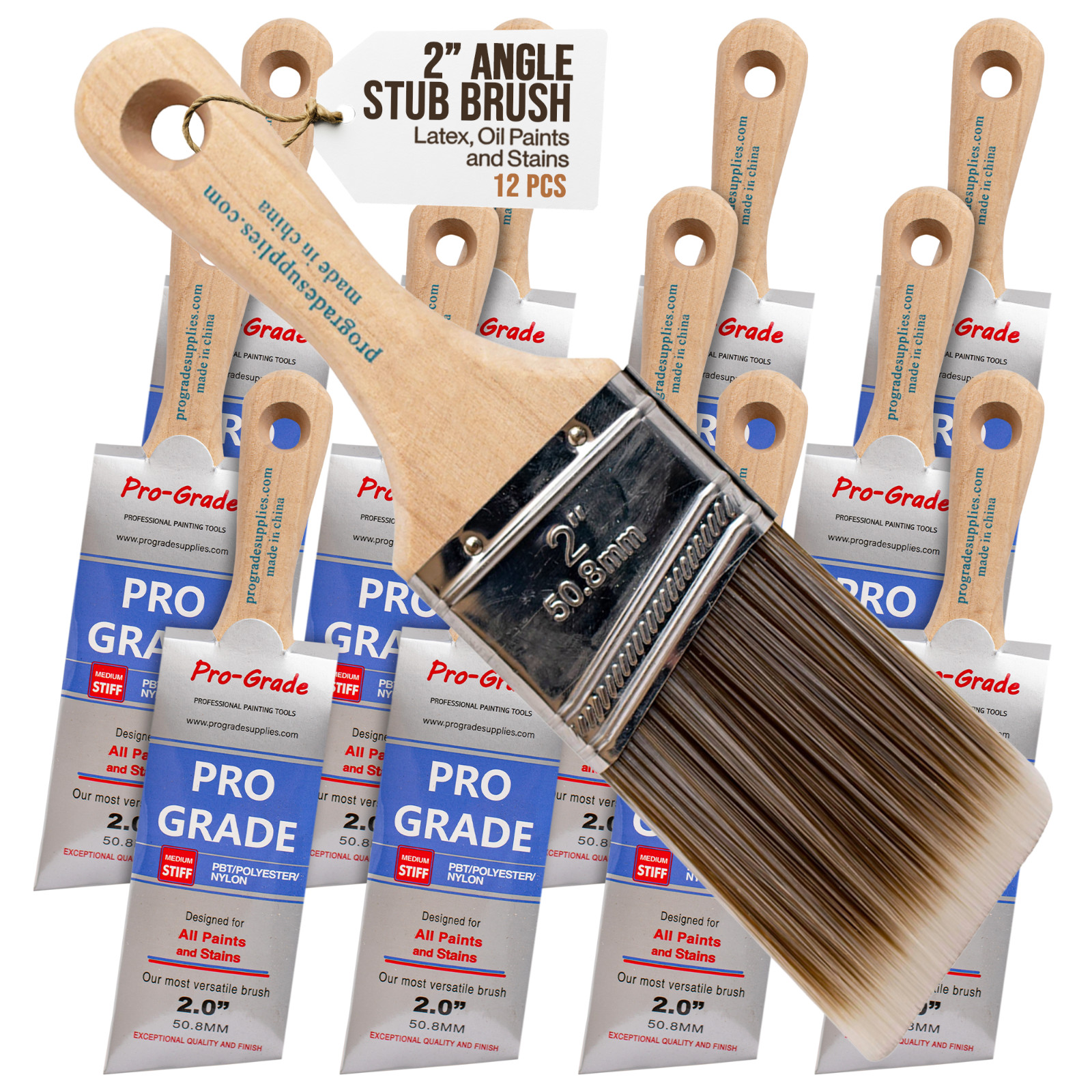 12PK 2" Stubby House Wall,Trim Paint Brush Set Home Exterior or Interior Brush