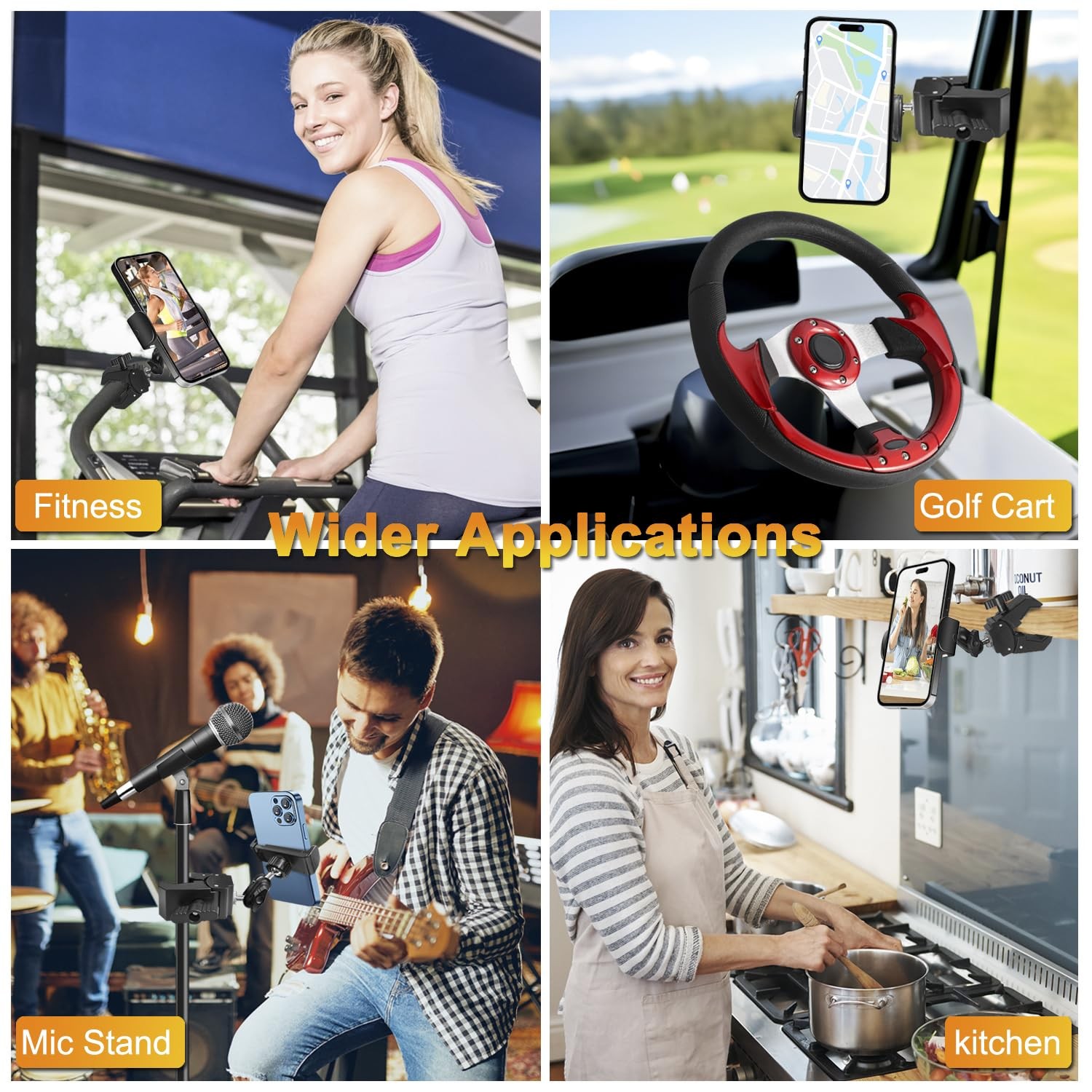 Phone Holder for Mic Stand, Treadmill, Spin Bike, Stroller, Adjustable black